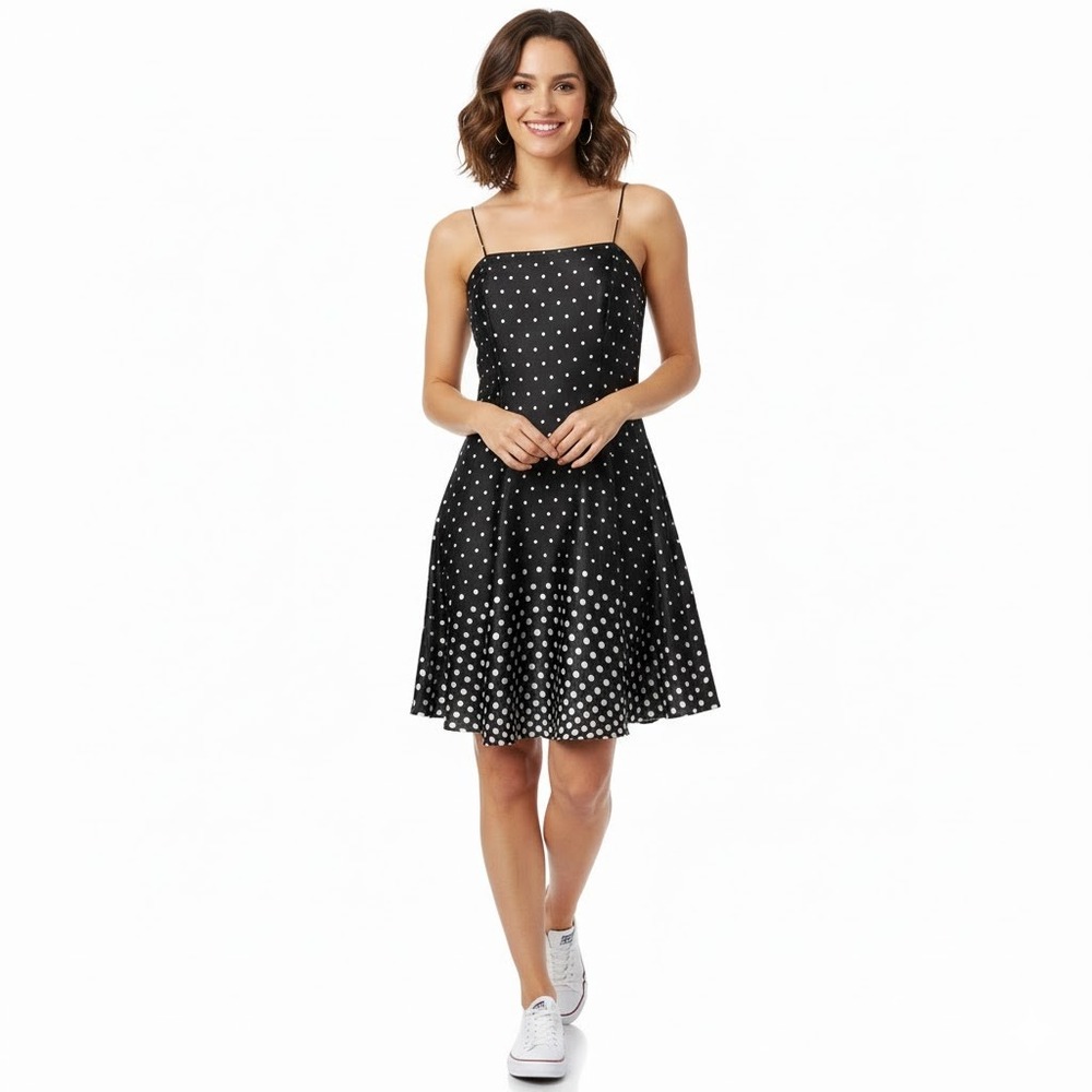 Dressbarn Dress Women Size 12 Sleeveless‎ Black White Polka Dot Retro Chic